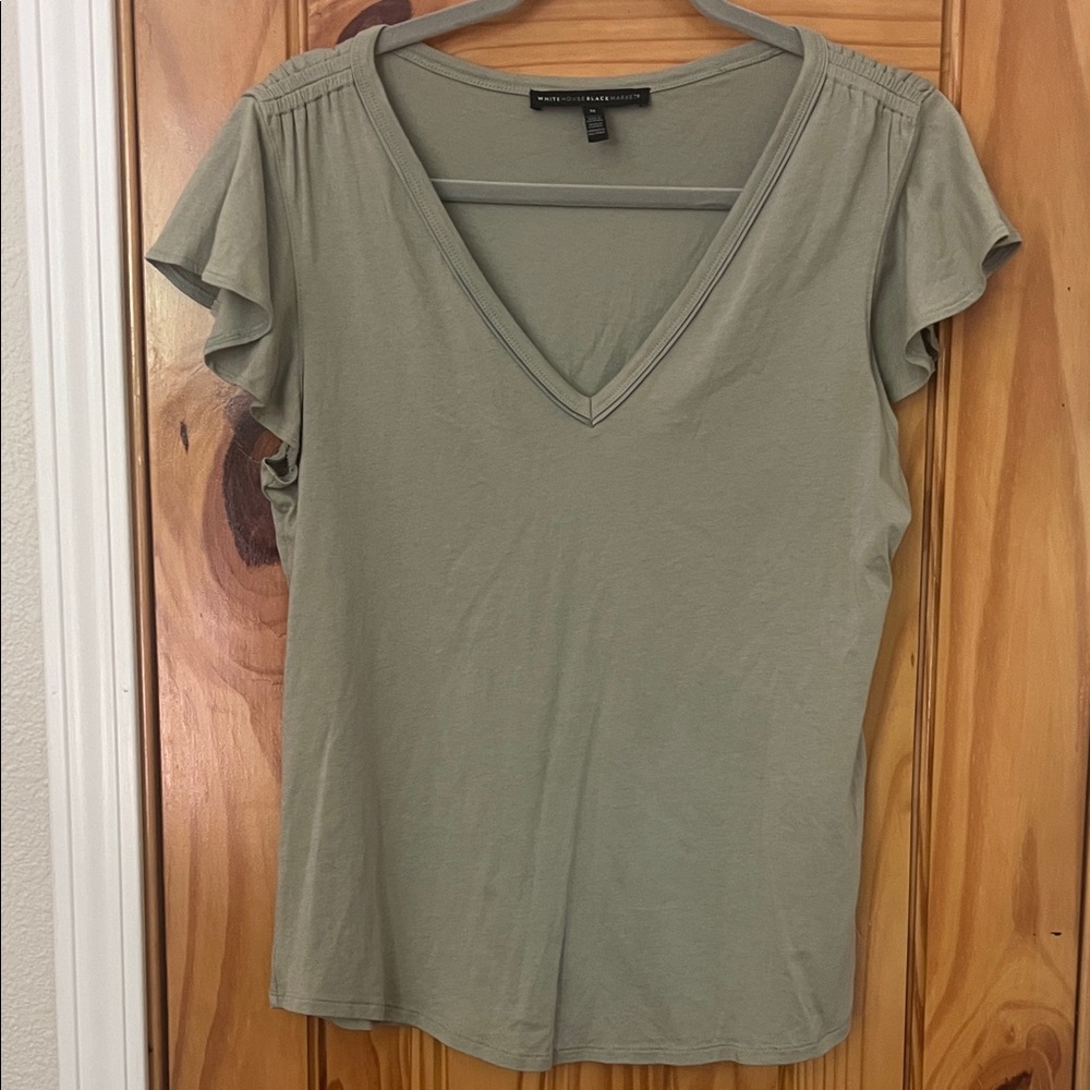 White House Black Market Olive V-Neck Blouse M
